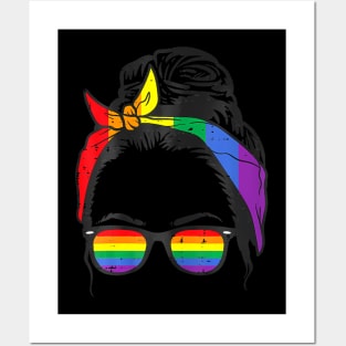 Women's Gay Mom Messy Hair Bun LGBTQ Pride Posters and Art